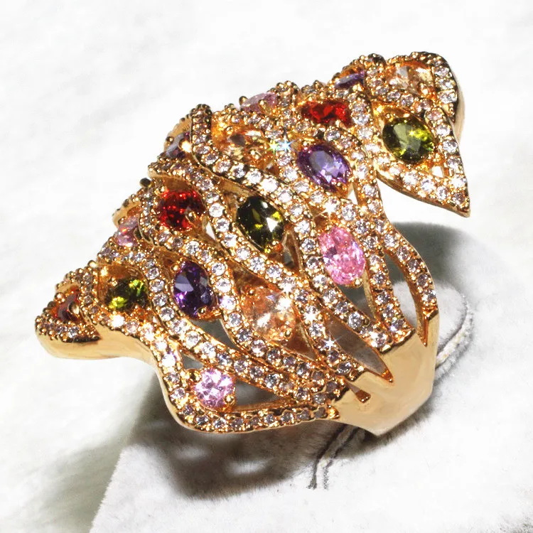 Позолоченное кольцо полноцветный камень роскошная атмосфера AAA циркон галька 309