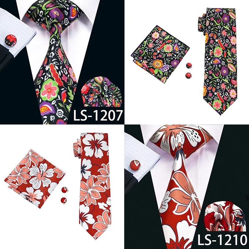 Мужской галстук с принтом галстук Gravata Neckwear Barry.Wang модный носовой платок запонки набор галстуков для мужчин свадьба Вечеринка бизнес США-1277