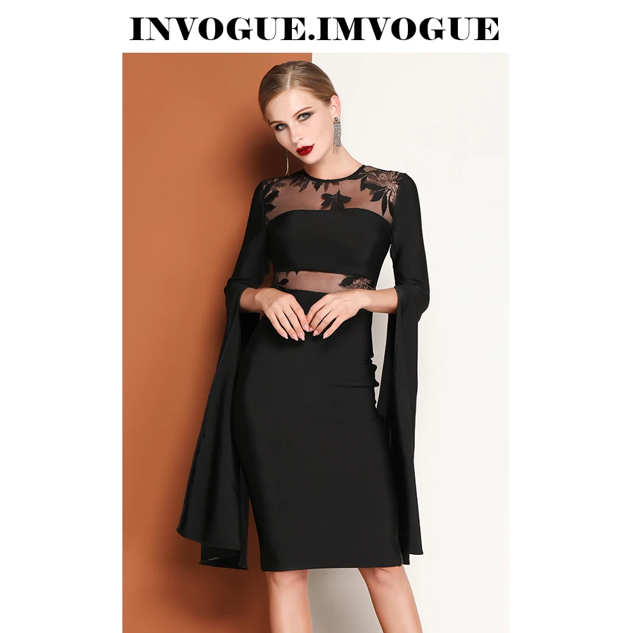 INVOGUE. Женское кружевное Платье До Колена ivogue черное облегающее платье с круглым