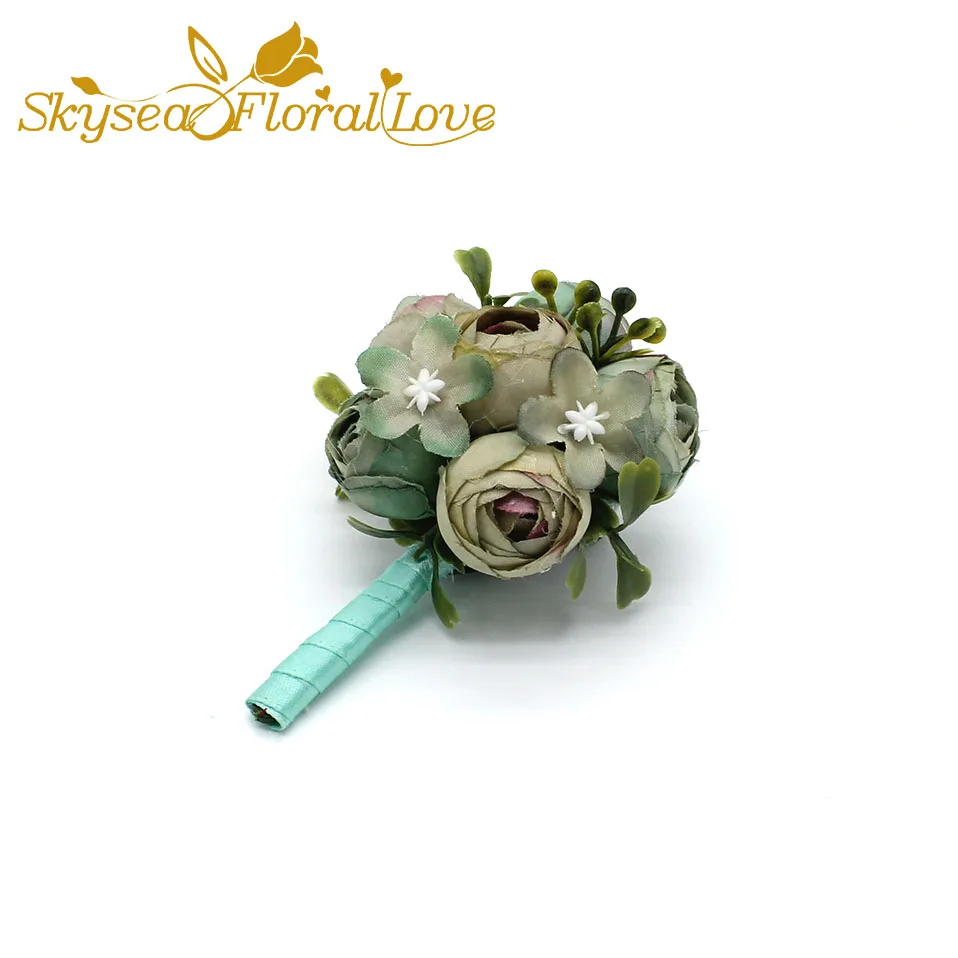 Blue Boutonniere Высокое качество невесты жениха подружки невесты запястье корсаж-бутоньерка брошь реквизит для свадебной фотосъемки бутоньерки на выпускной - Цвет: Blue Boutonniere