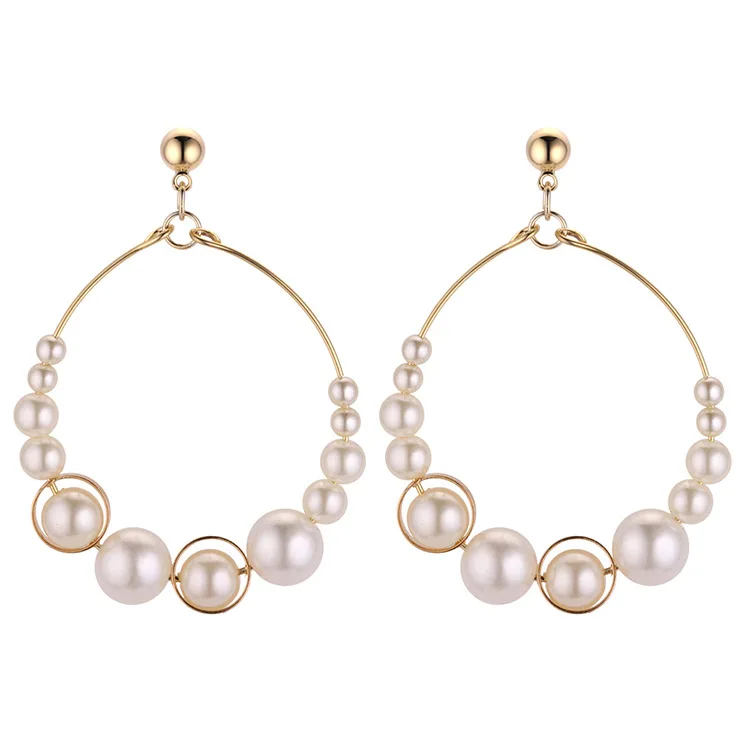 XT QU Wholesale fashion women circle earring with simulated pearl jewelry for bridal wedding free shipping | Украшения и
