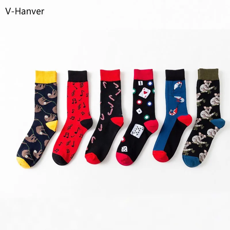 V-Hanver новинка мужские носки с рисунками животных коала хаапи нотки чёсаные