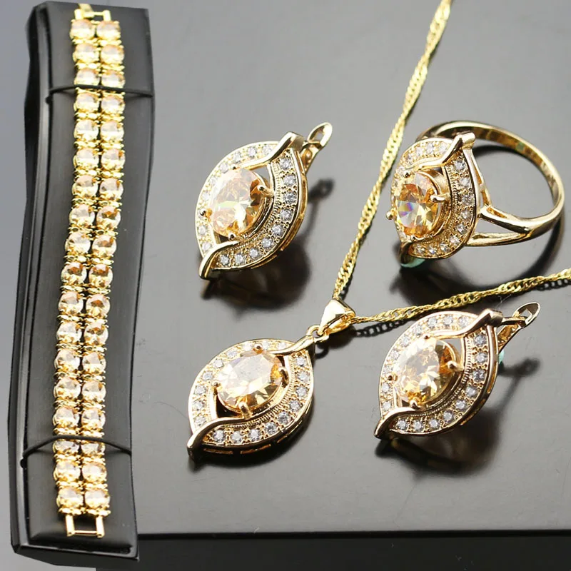 Оранжевый морганит стильный набор украшений для женщин белый циркон золотого