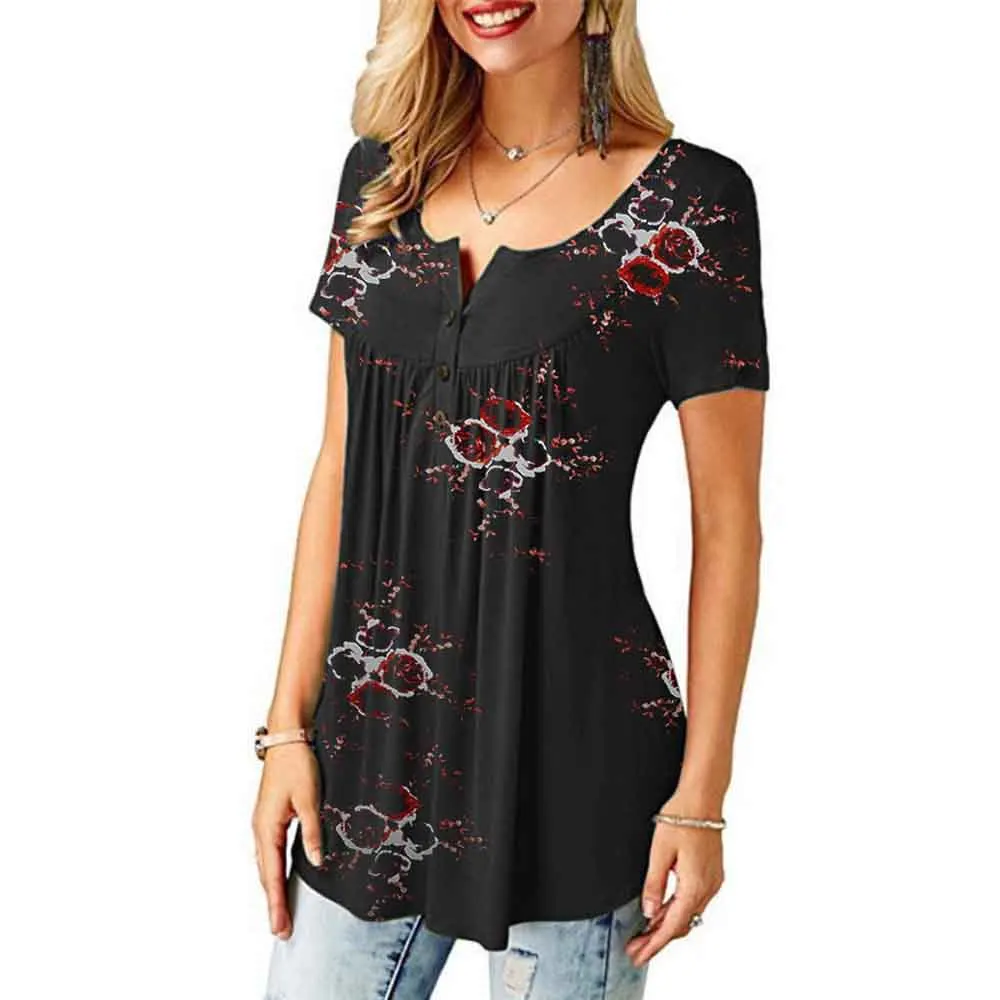 Блузка женская с цветочным принтом свободная плиссированная рубашка на