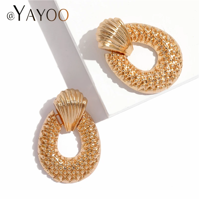 Женские серьги подвески большие массивные Бохо золотистого цвета ZA с