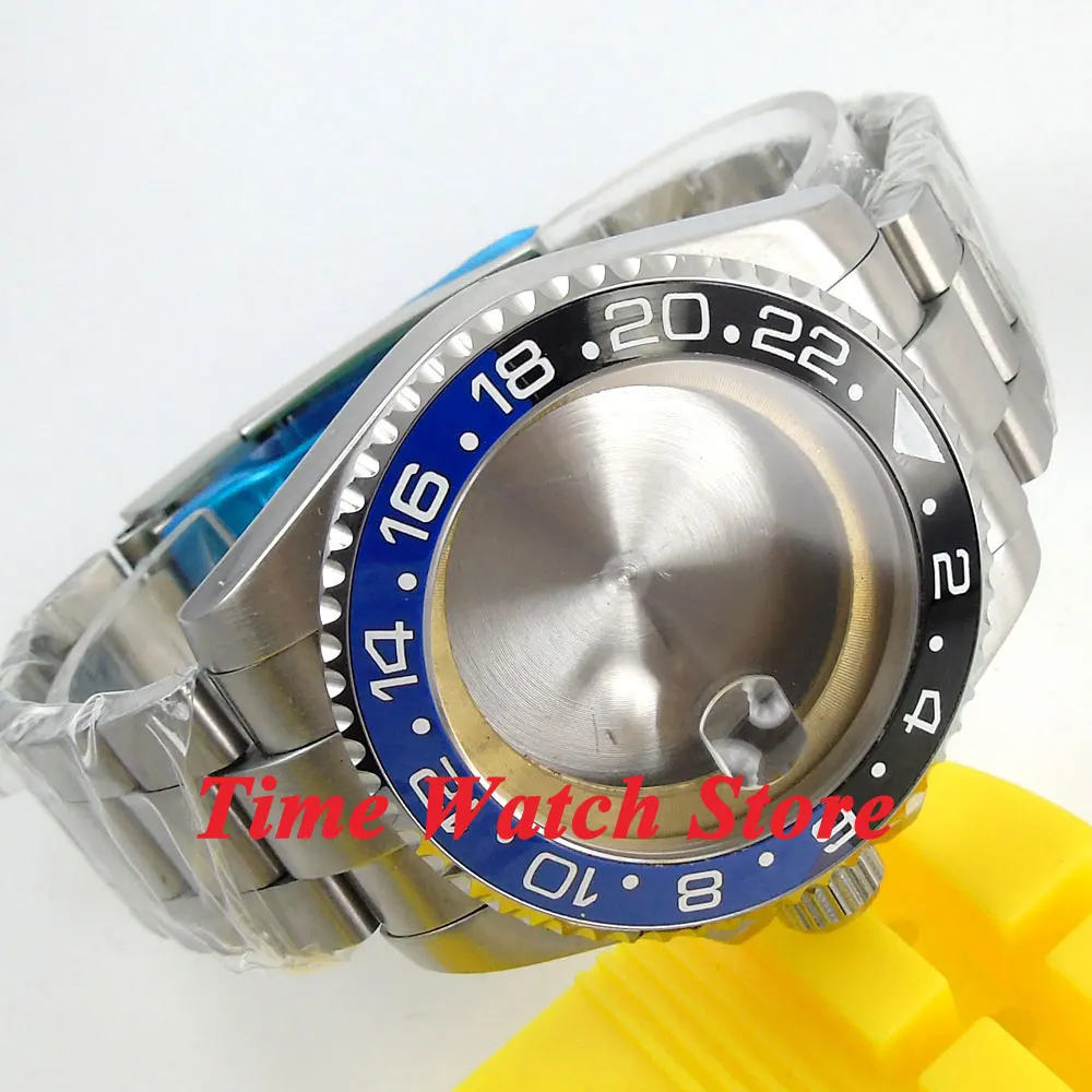 43 мм чехол для часов сапфировое стекло черный синий керамический безель с