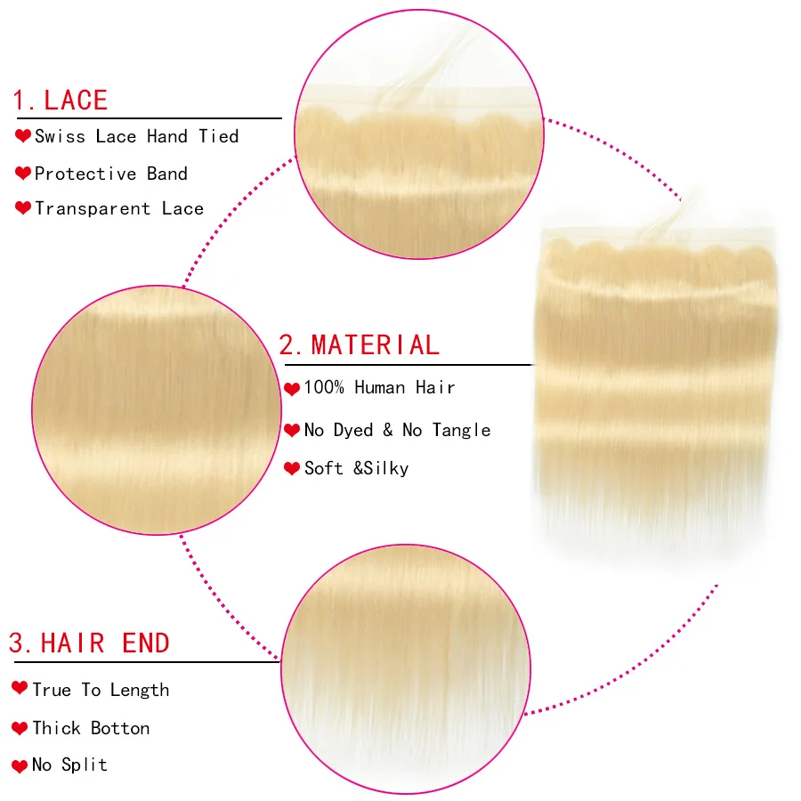 613 Bundles With Frontal Peruvian Hair Blonde 3 Closure RXY Straight Human NonRemy | Шиньоны и парики