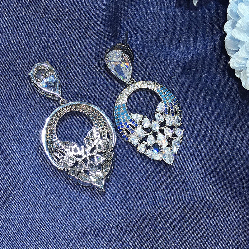 Женские серьги подвески с фианитами в форме капли|cubic zirconia dangling earrings|dangle earringswomens