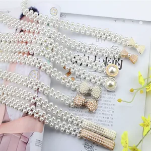 Женский пояс с жемчугом, эластичный пояс с металлической пряжкой, широкий пояс для девушек, 2019