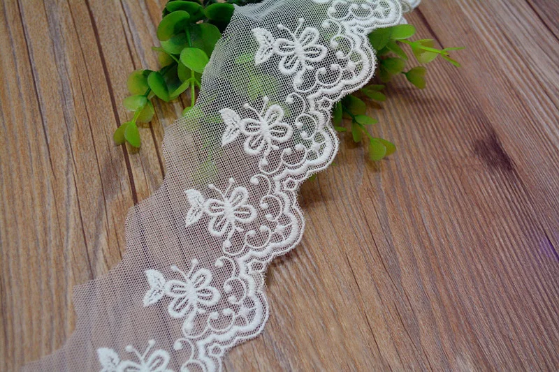 5 ярдов белая бежевая кружевная ткань хлопковая вышитая бабочка для шитья