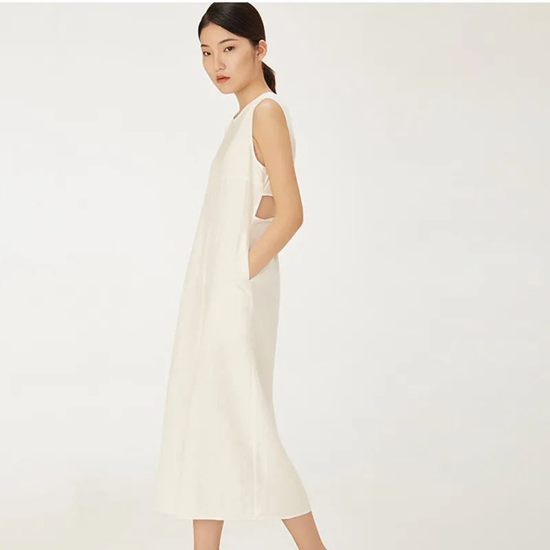 Новинка 2019 женское платье с открытой спиной простое круглым вырезом без рукавов