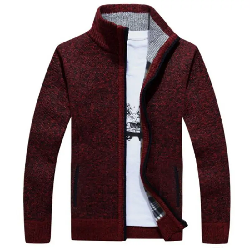 Новый мужской кардиган свитер с воротником мандарин длинный рукав толстый