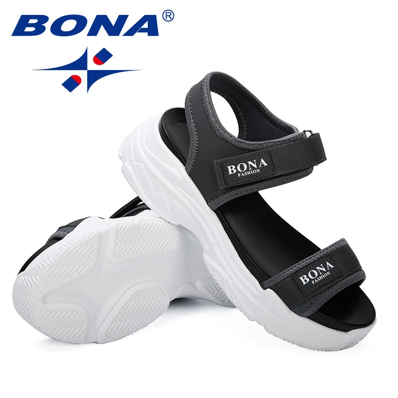 Женские дышащие сандалии BONA черные на платформе для прогулок лета 2019|Боссоножки