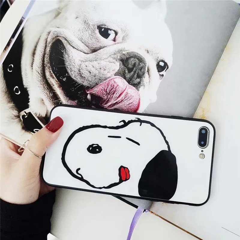 Роскошные площади Стекло чехол для телефона iPhone X 8 Plus милая собака шаблон 6 6s 7