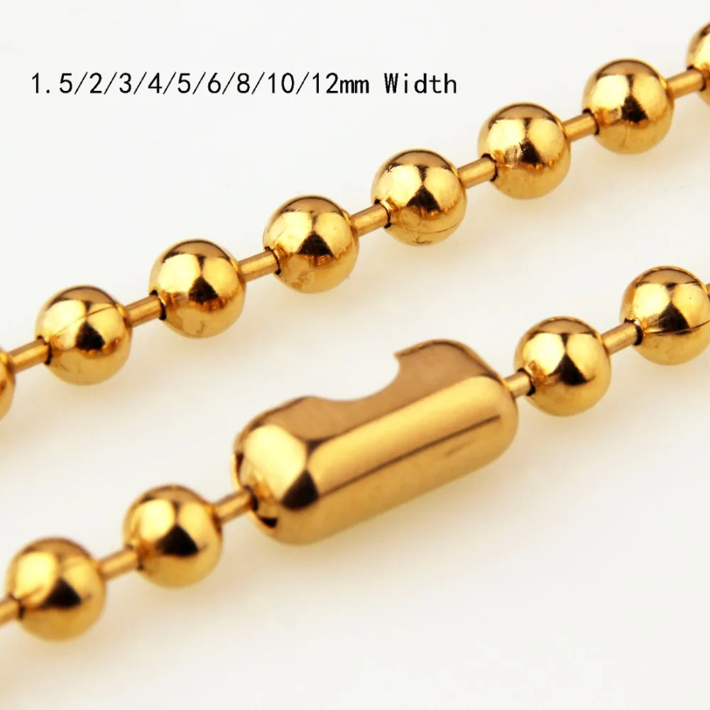 1.5/2/2.4/3/4/5/6/8/10/12mm Width 16-40" Length Custome Gold Color Stainless Steel Necklace Men Women Fashion Beads Ball Chain