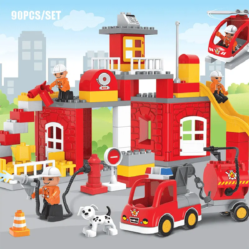 Большой размер 90 шт. пожарная станция модель двигателя строительные блоки