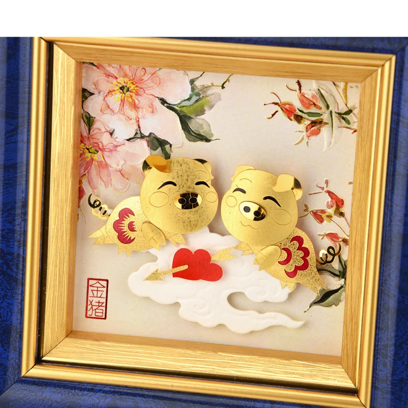 Asklove Chinese zodiac Pig Pictures 24k Gold Leaf painting wall art pictures Desktop Art Crafts Ornaments Home decoration Gifts | Дом и сад