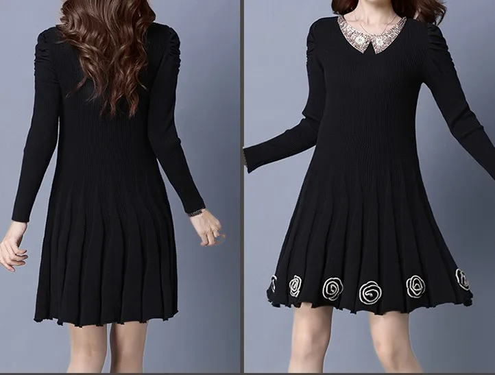 2017 Осень и зима женское платье цельное размера плюс Свободный вязаный свитер