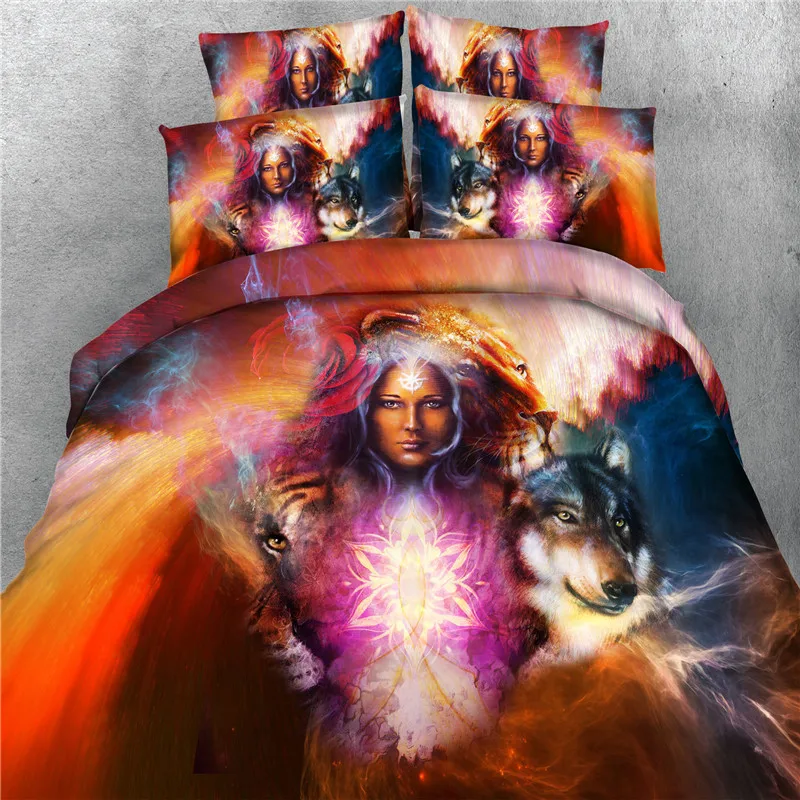 

Free shipping 100%cotton 3d shrine maiden 4pcs bedding set twin/full/queen/king/super king size wolf home textile