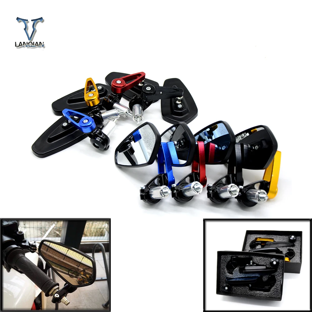 Мотоцикл зеркала Ручка Бар Конец сторона заднего вида синий Стекло кафе гонщик