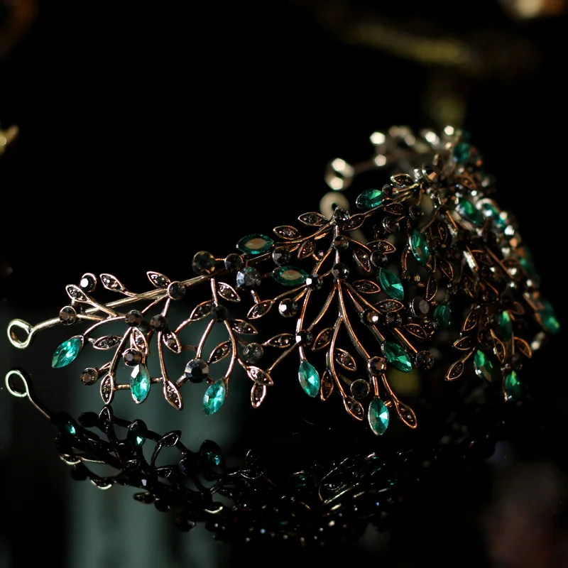 Роскошные диадемы в стиле барокко с черными и зелеными кристаллами Свадебные