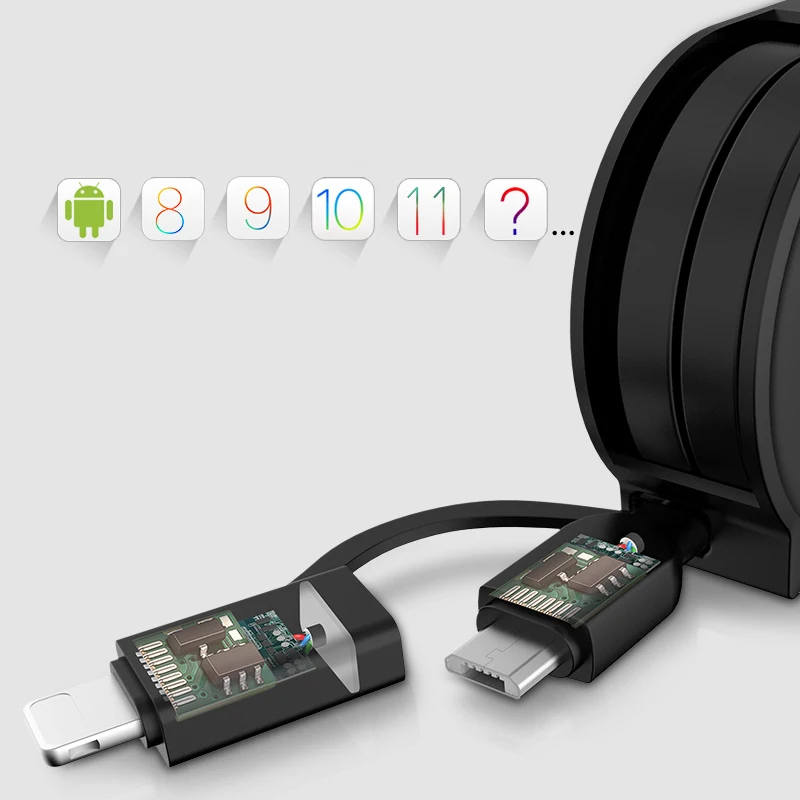 Cafele 3 вида стилей Micro Type c 2 в 1 USB кабель зарядный провод для iPhone Huawei Xiaomi Samsung Android C