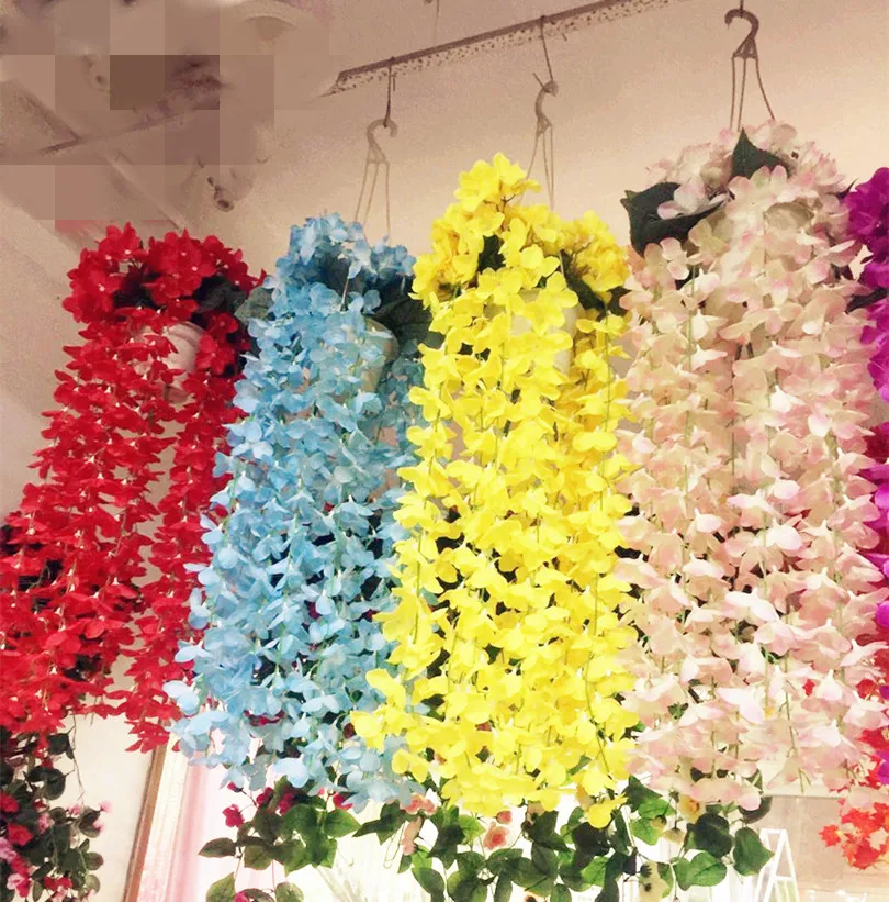 Подвесные цветы из ротанга гортензии венок искусственные декоративные 9