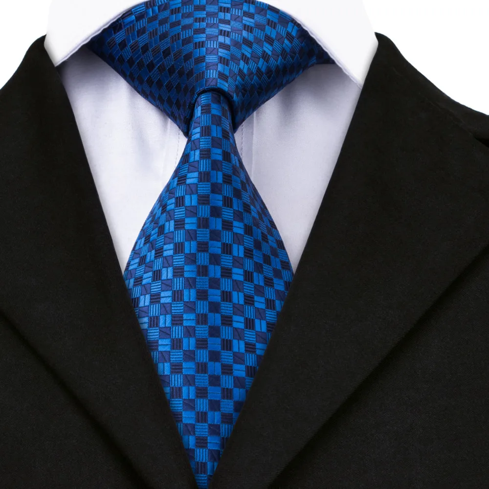 

Синий клетчатый классический жаккардовый тканый шелковый галстук для мужчин gravata официальный деловой свадебный галстук Ширина 8,5 см