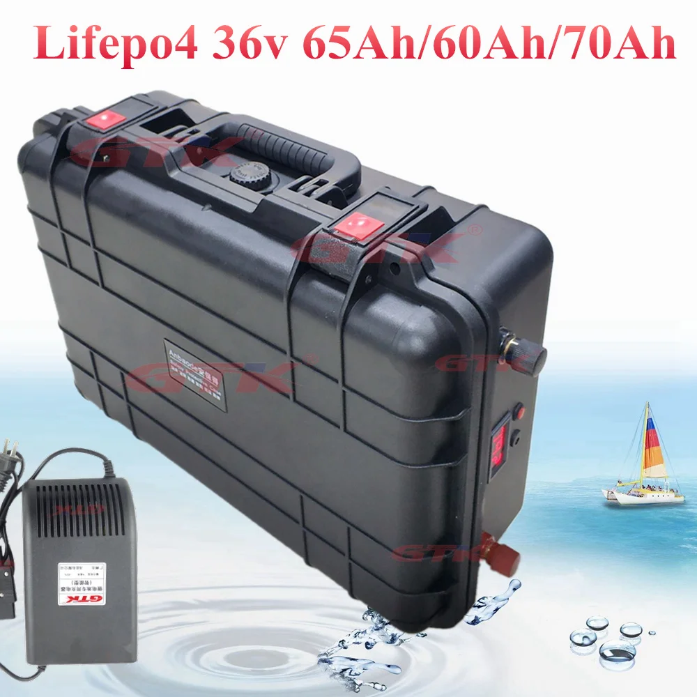 Аккумулятор lifepo4 36 В 65 Ач 60 ач 70 66 водонепроницаемый чехол 100 А BMS для солнечных