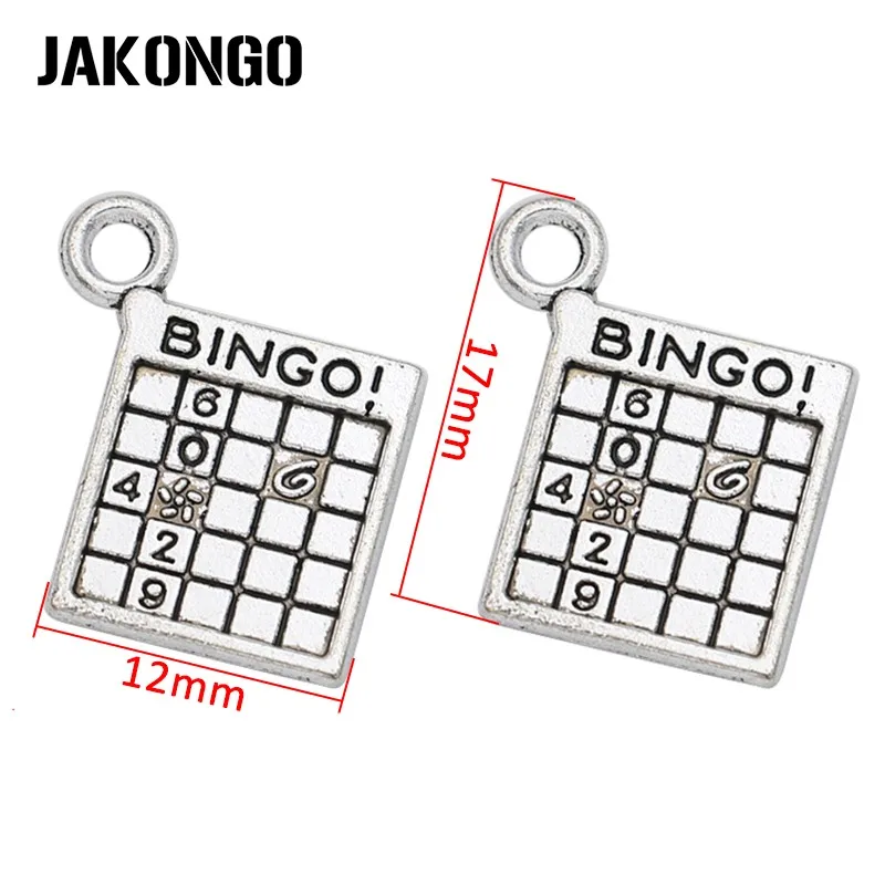 JAKONGO античные посеребренные игры бинго Шарм Подвески для браслета ювелирных изделий Аксессуары DIY ремесло 17x12 мм