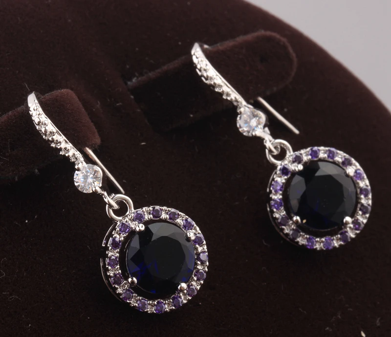 Круглые драгоценные камни зеленые посеребренные серьги-подвески S5166 | Украшения