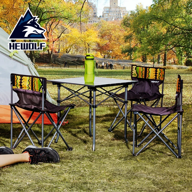 

Hewolf 4 Seat Table Chairs Camping Picnic Folding Chairs National Style Portable Comfortable Chairs Outdoor Fishing Beach Picnic