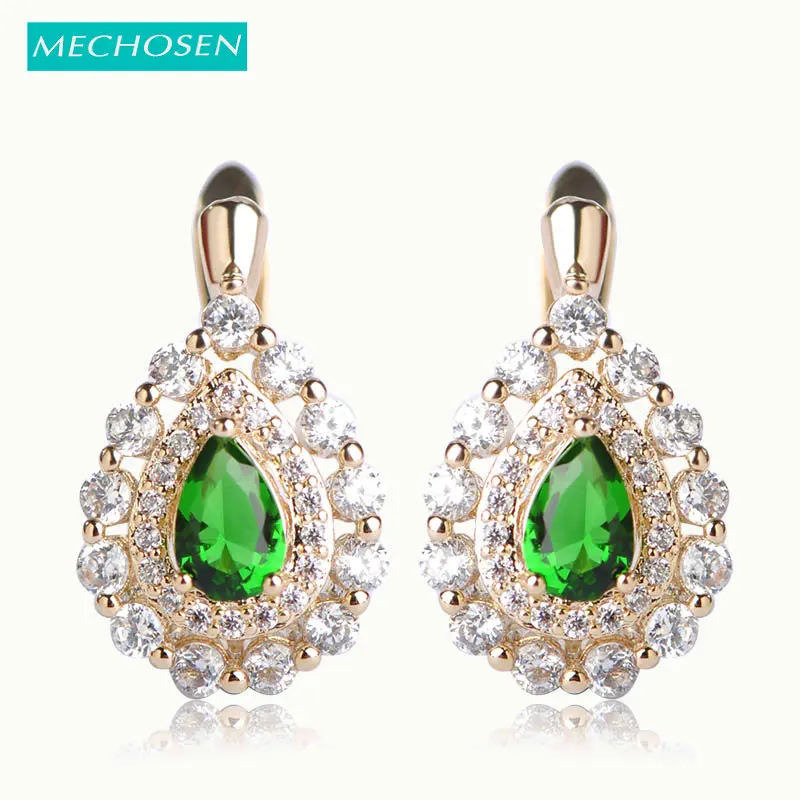 

MECHOSEN Fashion Zirconia Copper Earrings For Women Gold Color Water Drop Rhinestone Brincos Requintado Bridal Wedding Bijoux