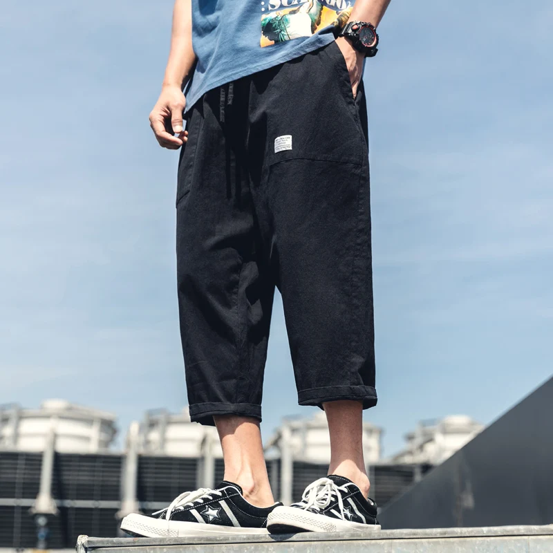 Эластичный пояс дышащий хлопок лен Для мужчин Повседневное шаровары беговые