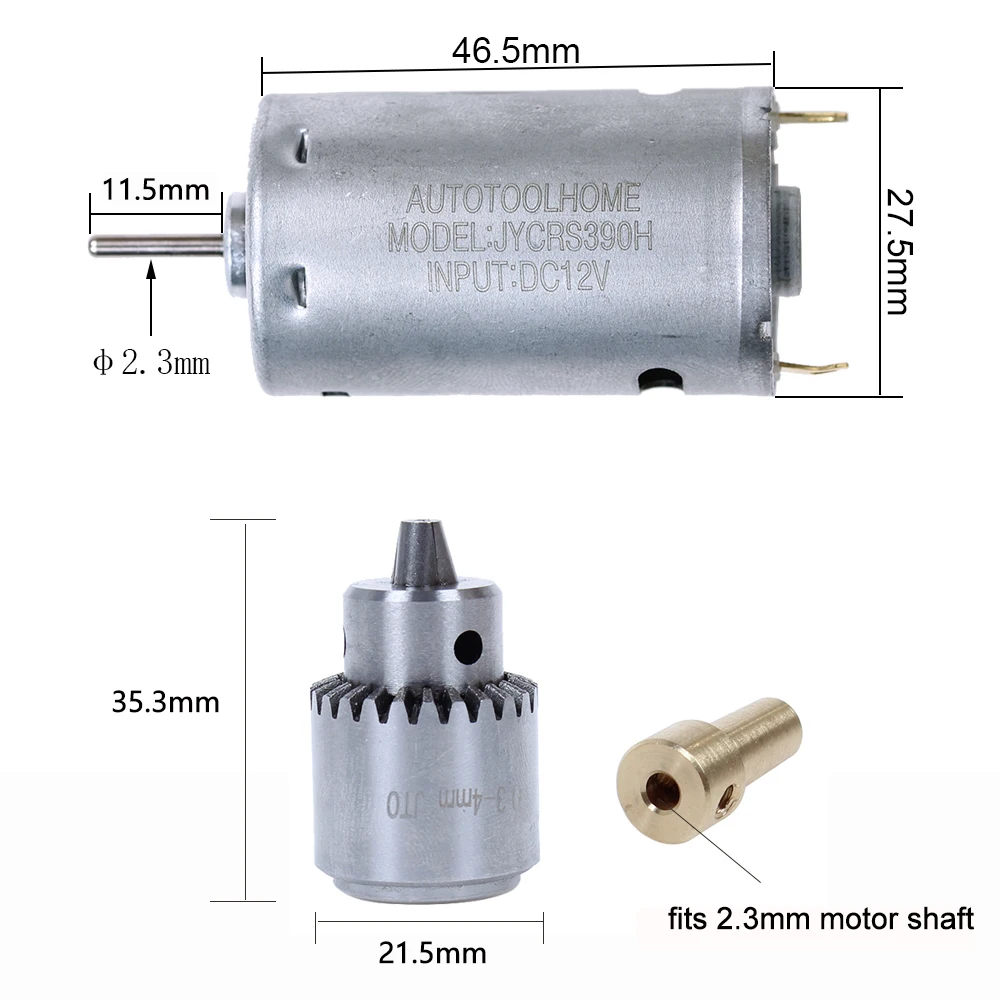Autotoolhome DC 12V Электрическая ручная мини дрель с JT0 патроном 0.3-4мм и набором сверл 0.5-3мм для сверления печатных плат или других различных материалов