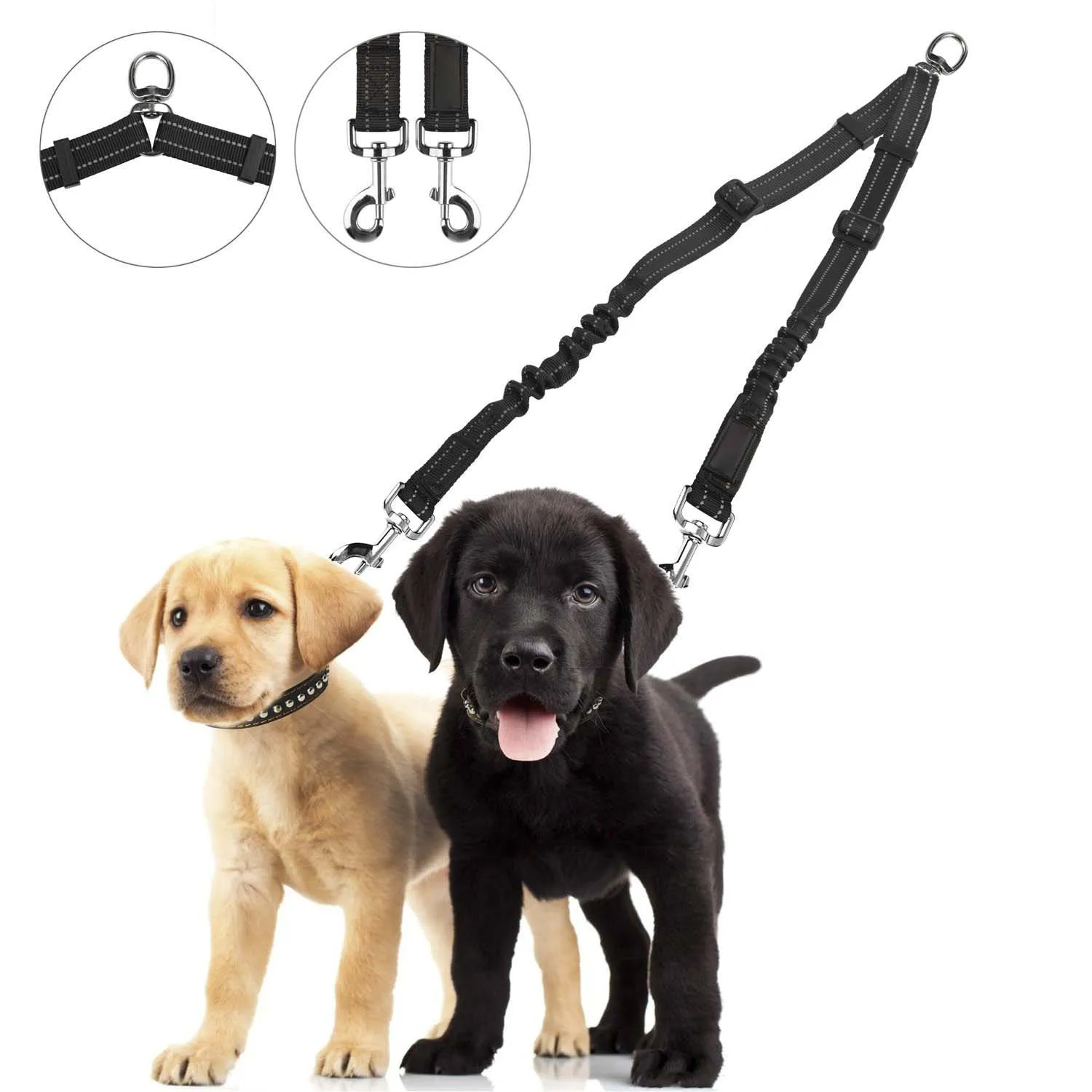 

Dog Leash Coupler, No Tangle Dual Double Dog Leash Splitter Adjustable Length Lead Leash for Two Dogs Walker and Trainer PL040