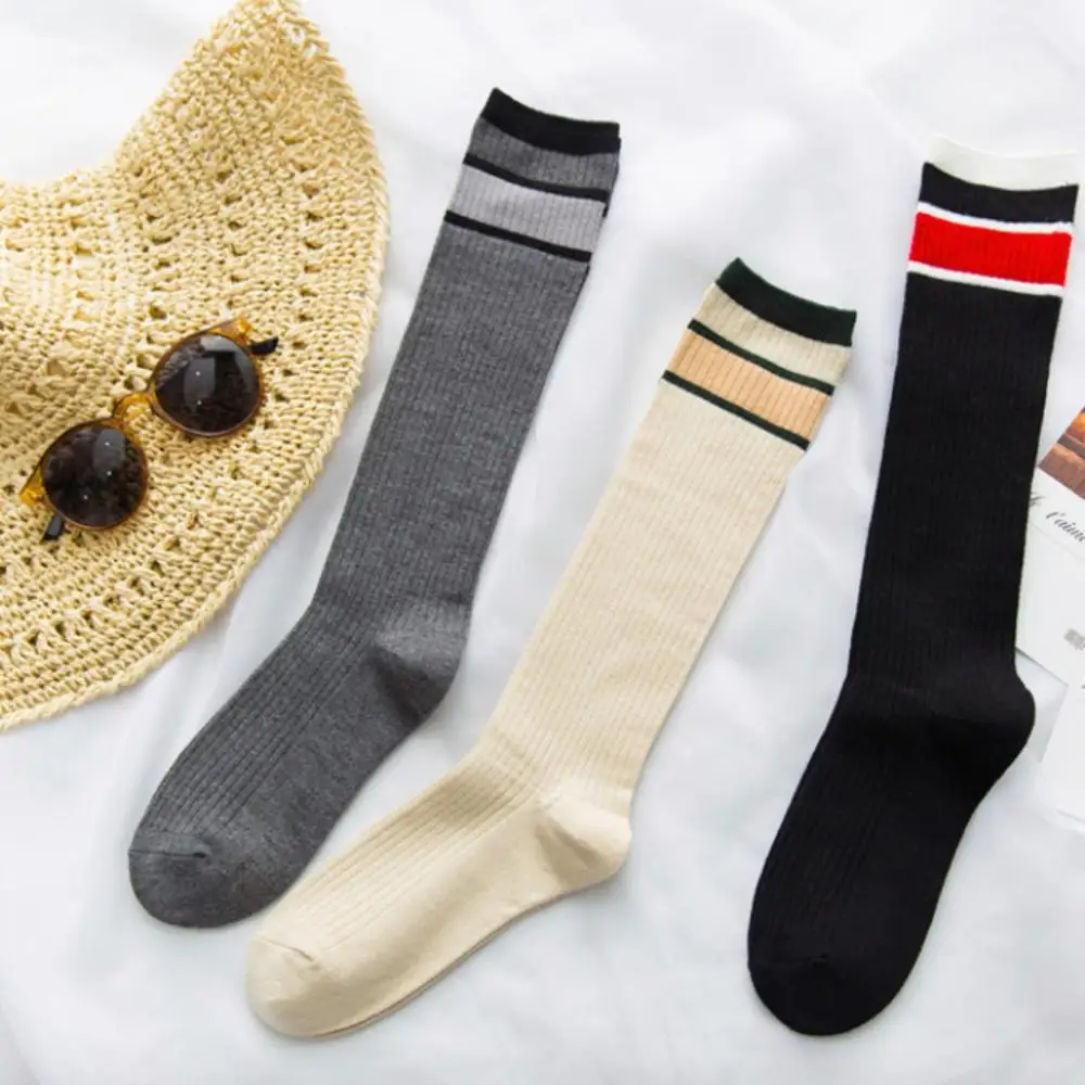 Хлопковые женские гольфы 2 линии полосатые чулки модные распродажа|Чулки| |