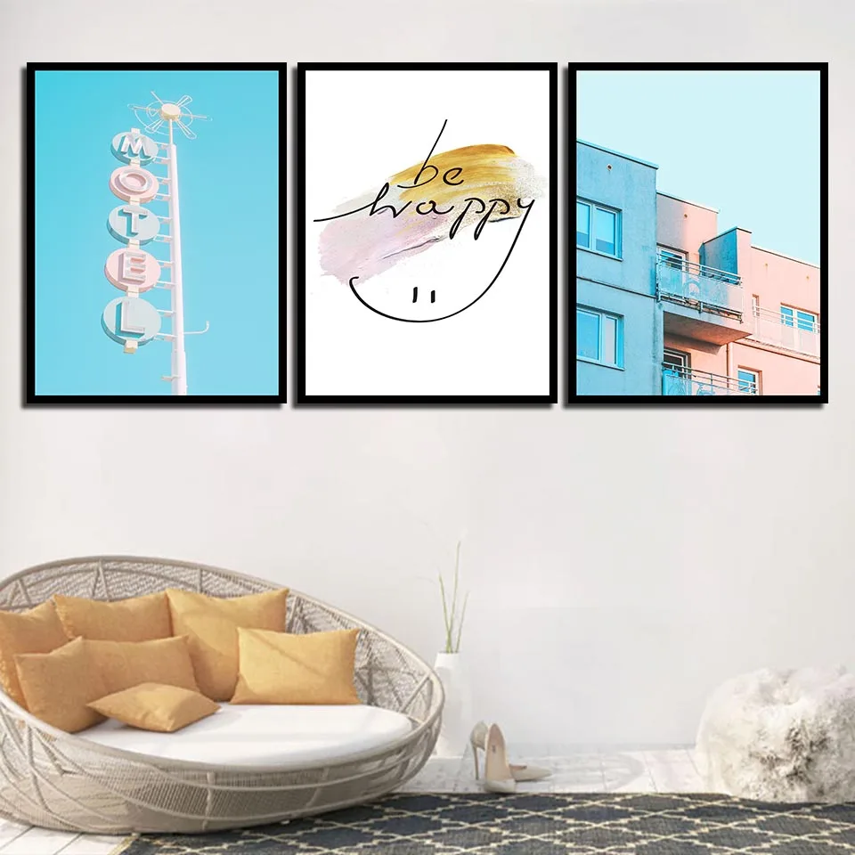Be Happy! Quotes Art Fresh Nordic Landscape Posters For Kids Room HD Prints Canvas Painting Bedroom Decoration Wall Picture | Дом и сад