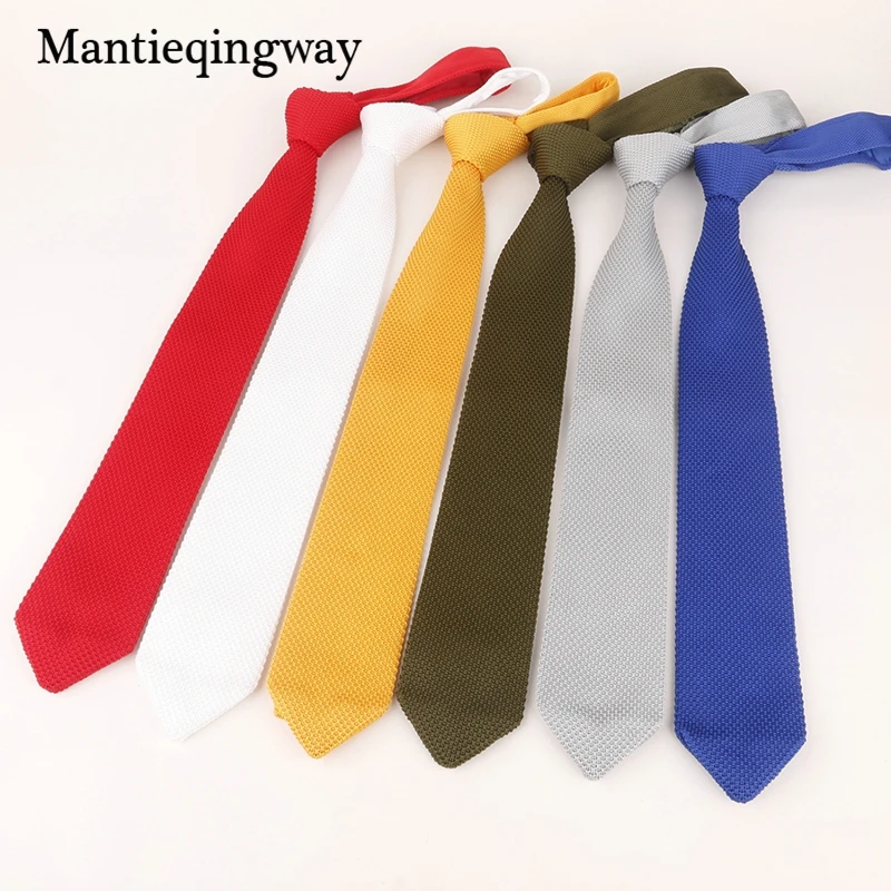 Mantieqingway твердые тонкие галстуки мужские трикотажные шеи для свадьба 7 см модные