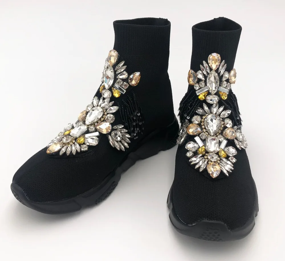 Черные кроссовки со стразами женские модные шикарная обувь для девочек WK103|Обувь