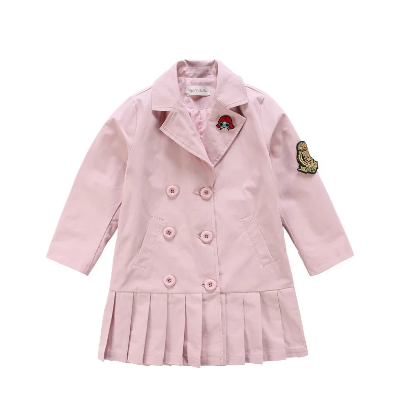 

children jackets 2018 spring girl trench jacket long sleeve turn down collar girls jackets long double breasted children outwear