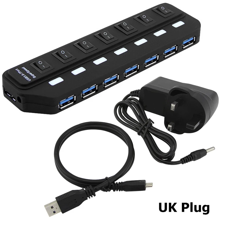 Высокоскоростной концентратор USB 3,0 с 4 и 7 портами с переключателем OnOff адаптер питания usb-хаб 3,0 для настольного ноутбука u-диск Компьютер Медиа зарядное устройство