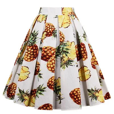 Skater skirt 9 Ретро хлопок банан цветочный принт плиссированная юбка высокая талия винтажные юбки для женщин 50 s Одри Хепберн Стиль Saias миди Пышная юбка - Цвет: Skater skirt 9