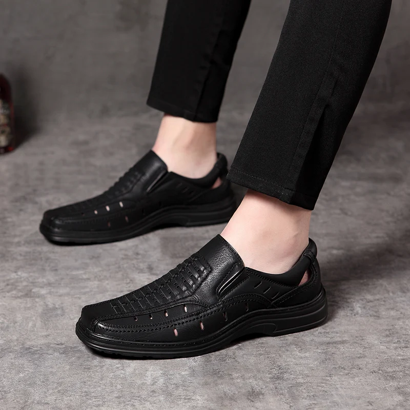 Jackmiler/летние мужские сандалии супер легкие удобные дышащие без шнуровки черные
