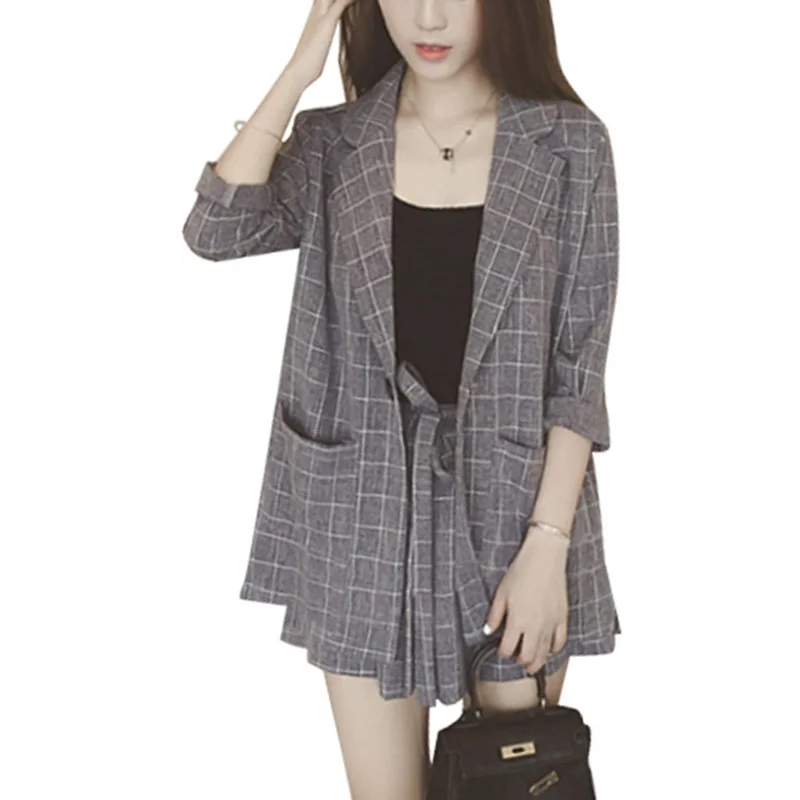 Черный/светло-серый блейзер + короткие брюки костюм Женский kurzer Hosenanzug женский с