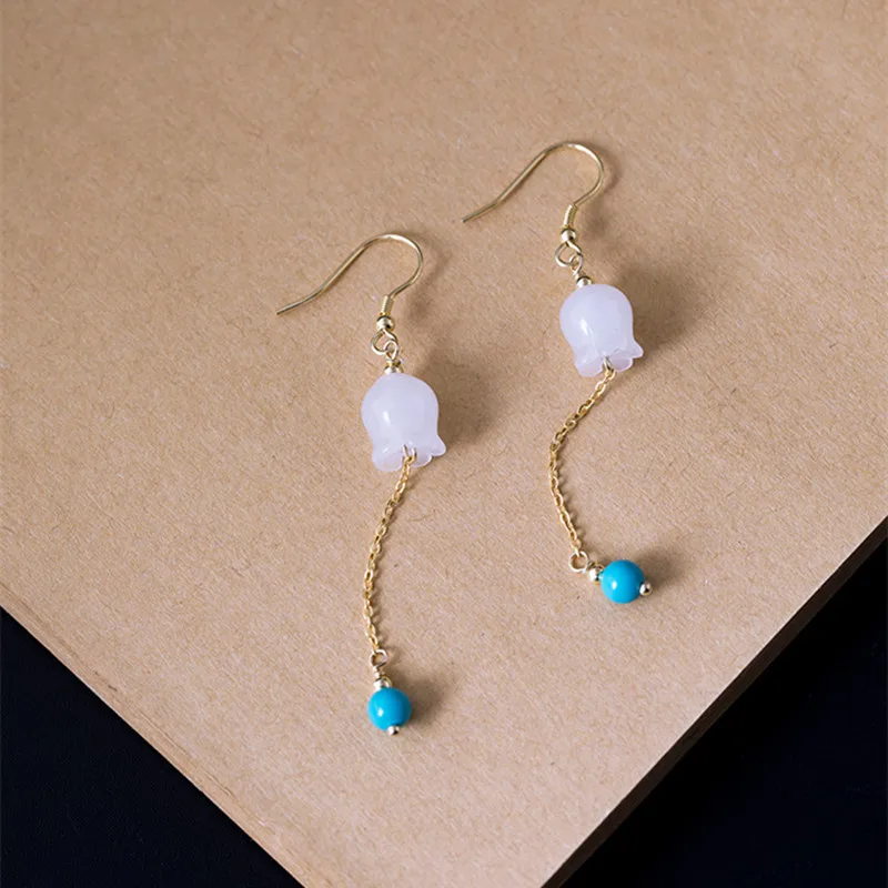 Женские серьги-подвески с подвесками из 100% натурального нефрита в богемном стиле