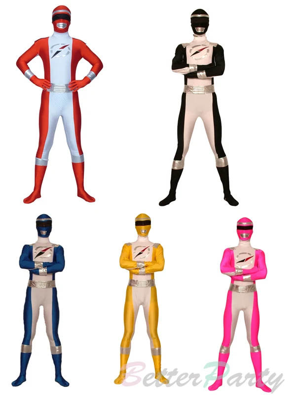 Лайкра спандекс GoGo Sentai Boukenger Zentai костюмы красный/черный/синий/розовый/желтый 5