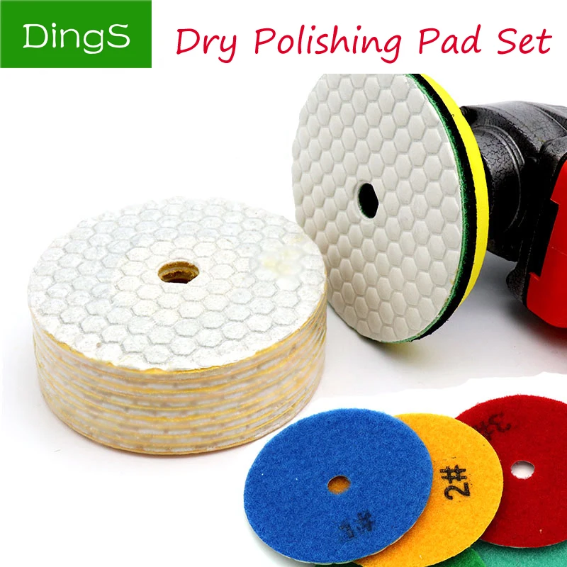 

5pcs 3/4inch Diamond Dry Polishing Pads Quick Change Discs Set+1stick for Granite Marble Concrete Stone Polishing Grinding Tool