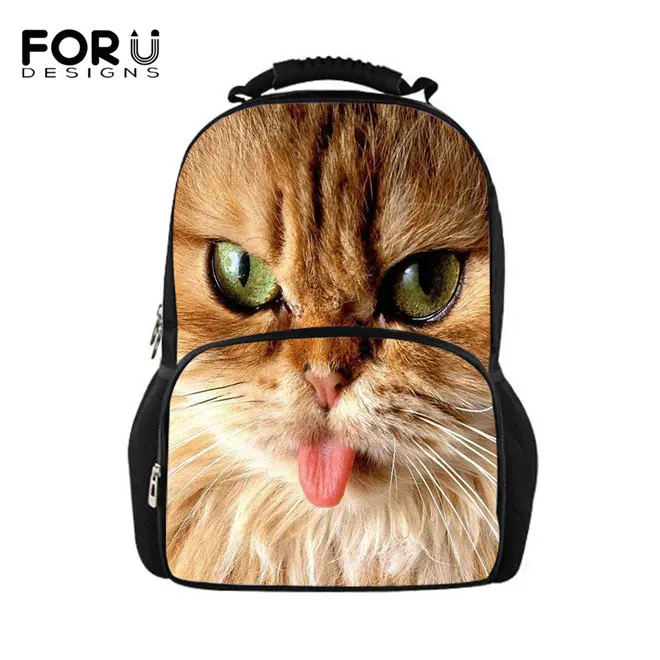 W3158A FORUDESIGNS/милый рюкзак с котом; женские рюкзаки для девочек-подростков; школьная сумка; Повседневный Черный рюкзак с принтом; Mochilas Back Pack Bag - Цвет: W3158A