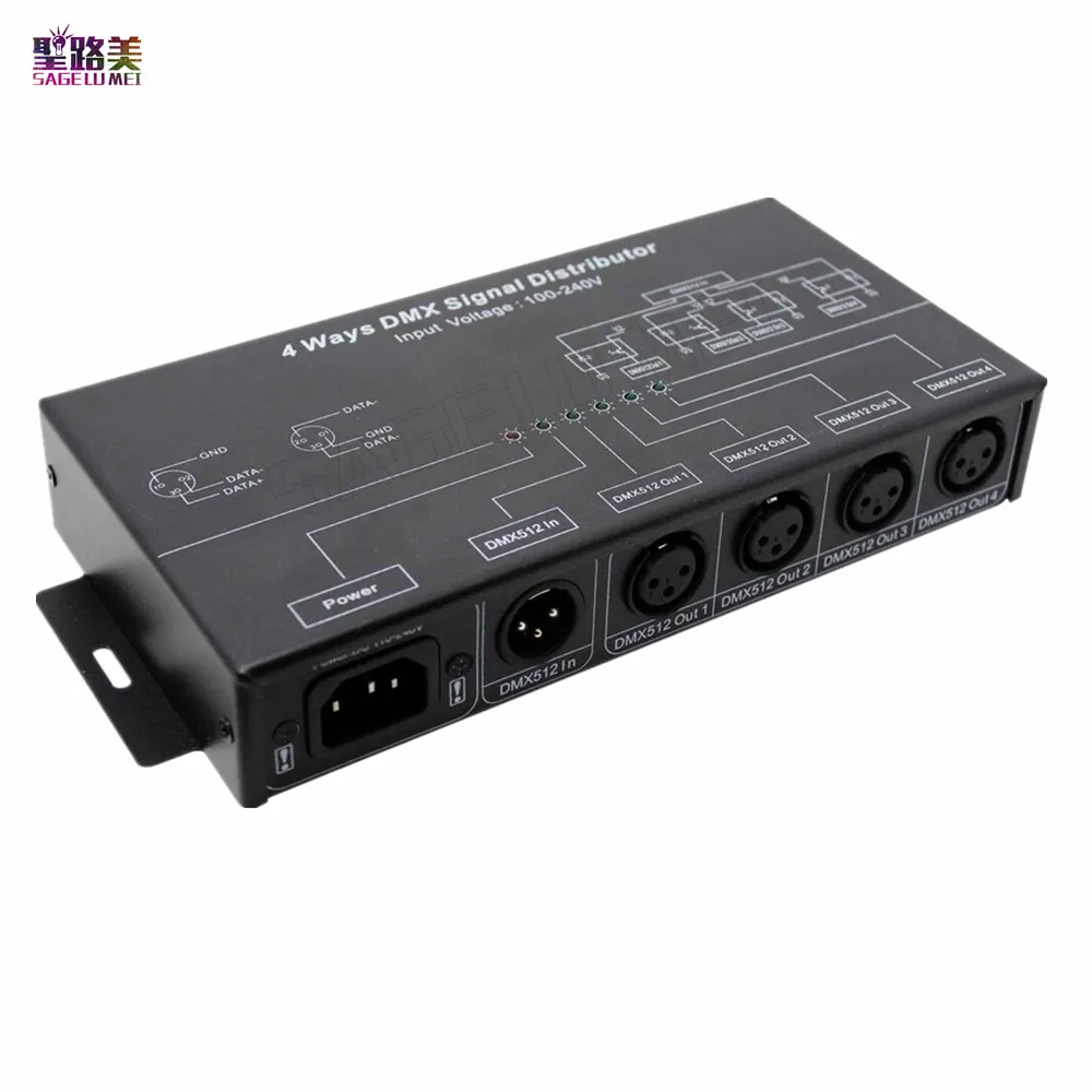AC100 240V входное напряжение DMX усилитель/сплиттер/DMX Репитер сигнала/4CH XLR выходные